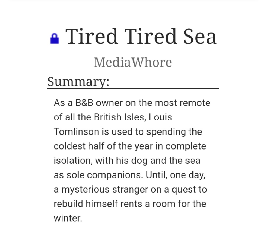 - Tired Tired Sea( https://archiveofourown.org/works/19277764/chapters/45847267)