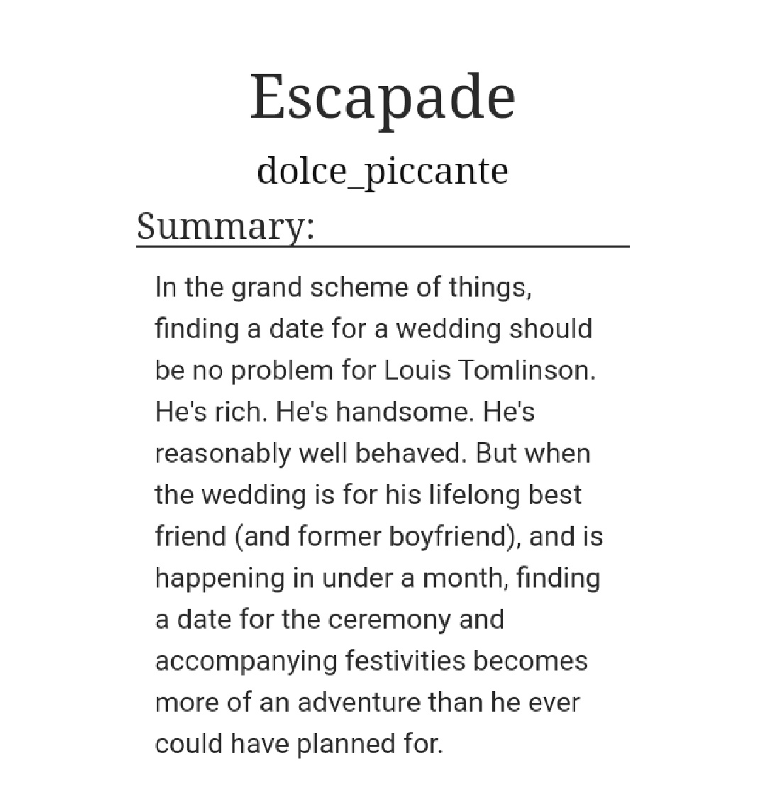 - Escapade( https://archiveofourown.org/works/4034197/chapters/9071932)
