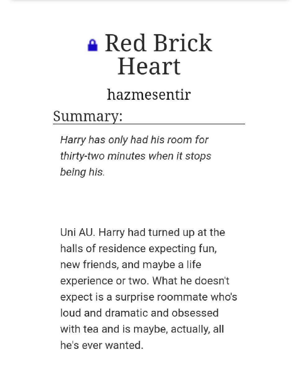 - Red Brick Heart( https://archiveofourown.org/works/969552/chapters/1904081?view_adult=true)