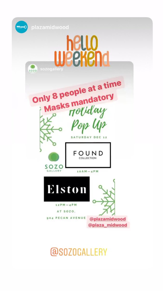 Join us today! 10-4 at SOZO 904 Pecan Avenue - support 3 Clt women owned small business owners 💗 COVID restrictions in place to enter #shopsmall #sozogallery #plazamidwoodclt #plazamidwood