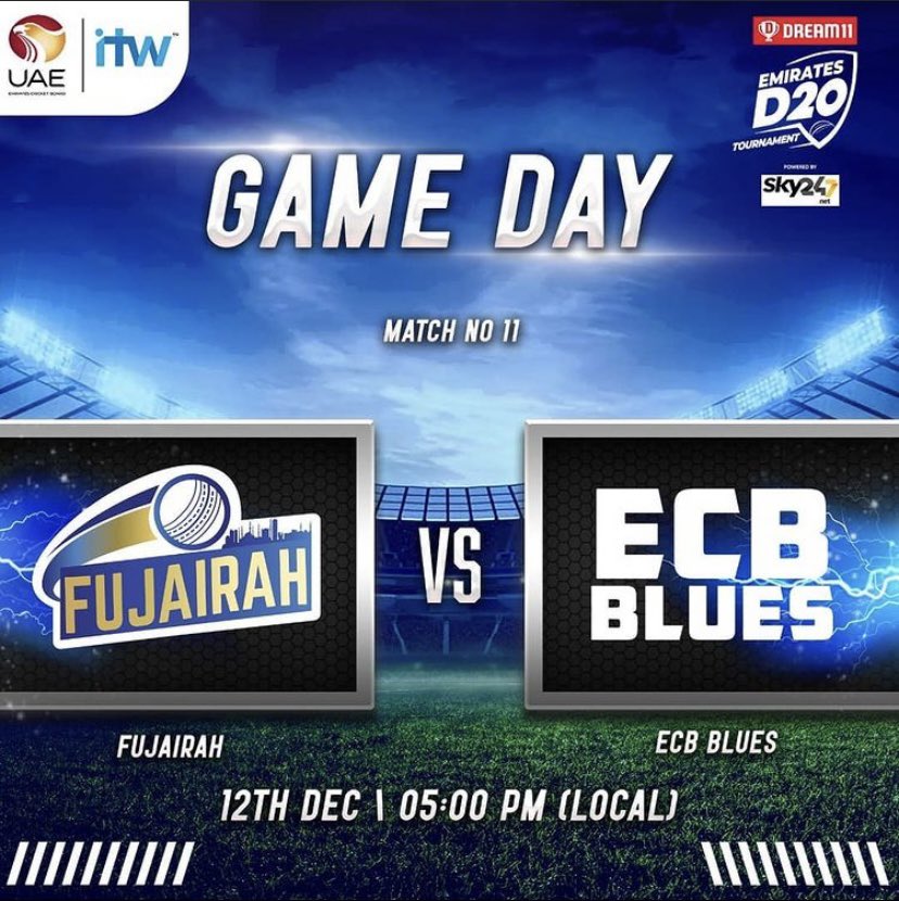 FujairahPacific's tweet photo. Match Day 4️⃣! #FujairahPacific Excellent bowling performance restricts #ECBBLUES to 135 in 20 overs! Target 136! @Dream11 #EmiratesD20 #UAE https://t.co/0N1YdUAapo