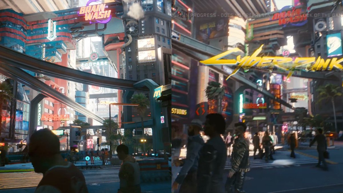 You can see they kept some details, like the Brainwash sign at the top, but the entire building it's on changed completely and honestly, the one in the gameplay reveal looked cooler.Distanced Shadows look bad in the actual game when comparedleft = gameright = gameplay reveal