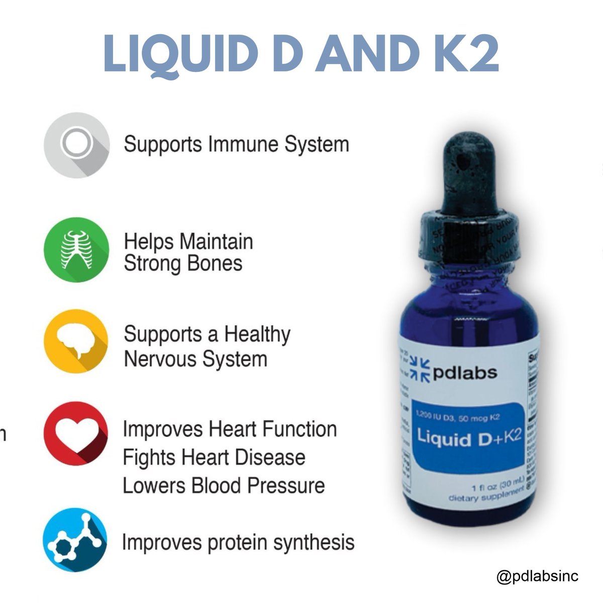 PDLabsRX's tweet photo. Liquid d + k2 is a soy-free, natural vitamin d3 and vitamin k2 in a water-soluble micellized form. Micellization greatly increases the solubility, absorption and bioavailability over oil or emulsified forms.
----
Learn more: 👉 https://t.co/BITRHPvvja
.
#raysolano #pdlabs https://t.co/obrzWnmn4U
