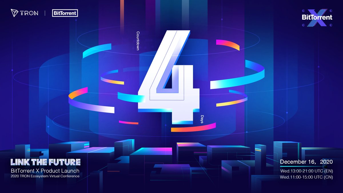 justinsuntron's tweet photo. 🎉4 days till the #BitTorrentX Product Launch &amp; 2020 #TRON Ecosystem Virtual Conference!🚀

#LinktheFuture

🥳See you there at 13:00, Dec 16, 2020(UTC)🤗
#TRX $TRX #BTT $BTT #BitTorrent https://t.co/OrXgpc7DbN