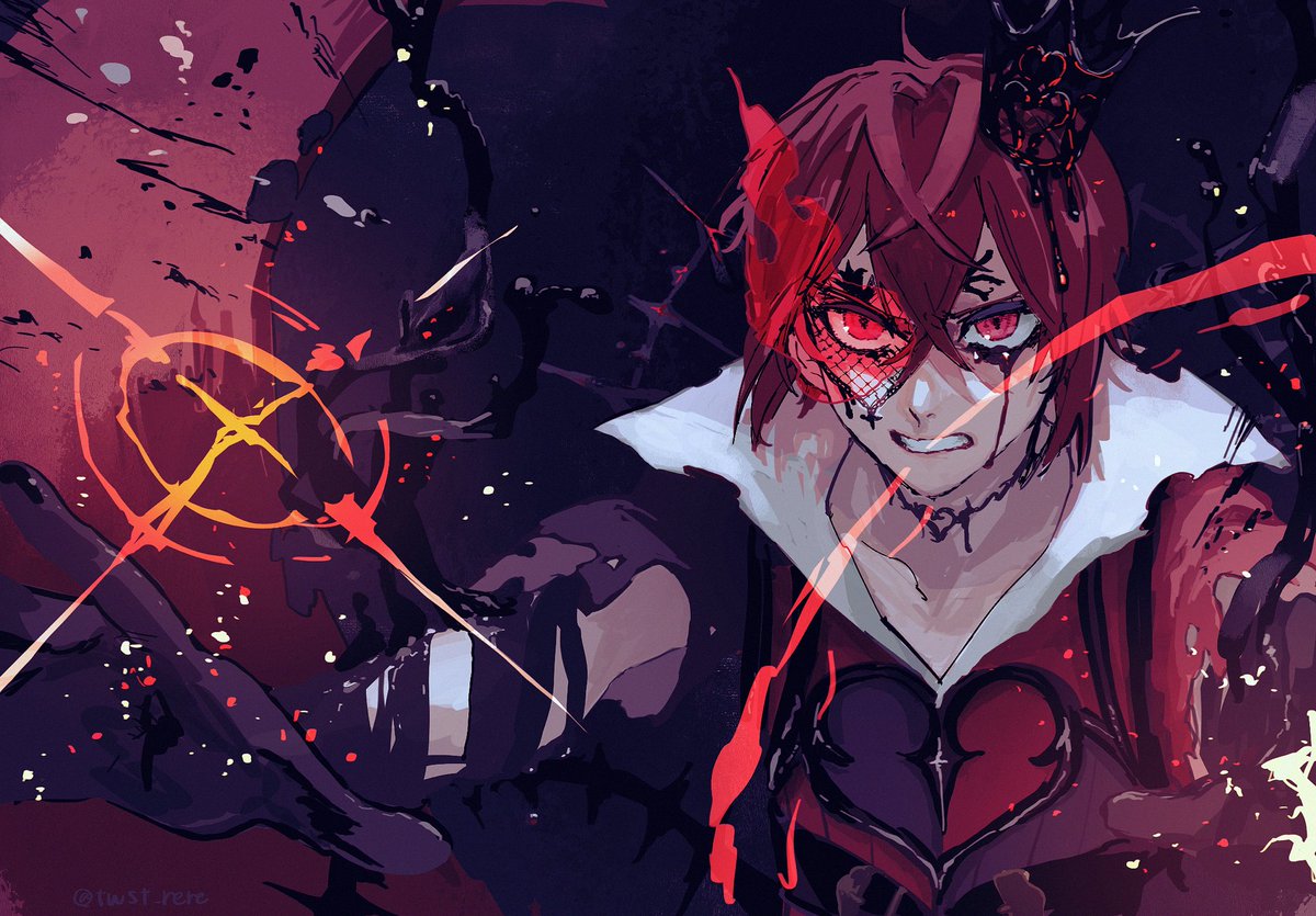 red eyes 1boy male focus solo red hair crown gloves  illustration images