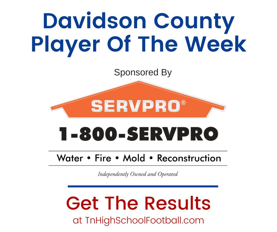 Congratulations to our final 2020 <a href="/SERVPRO/">SERVPRO</a> Davidson County Player of the Week.  ow.ly/dNa050CJJcP #football #highschoolfootball #TNHSFB SERVPRO