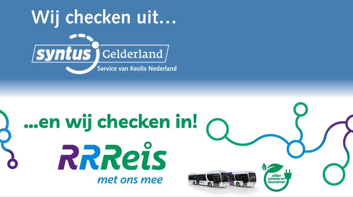 Na 10 mooie jaren is het tijd voor Syntus Gelderland om uit te checken. We willen je bedanken voor alle reizen die je met ons hebt gemaakt en voor het vertrouwen dat je in ons hebt gehad. We hopen je vanaf morgen terug te zien als reiziger in de nieuwe bussen van RRReis!