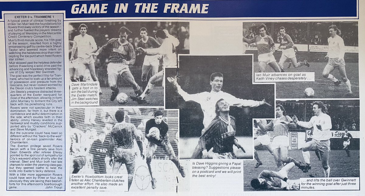 That was one of 3 meetings in the 70’s with Exeter recording 4.2 (77-78)and 3.0 (78/79)victories But Rovers did win on their 1st visit of the 80’s with big John Williams scoring in 1.0 win in May 85, Rovers recorded big wins in 87/88 (helped qualify for Wembley) #SWA  #TRFC