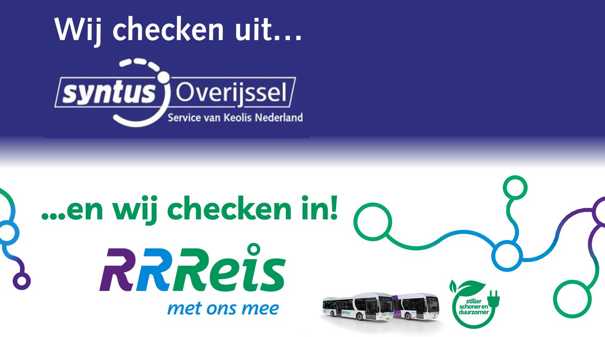 Na 10 mooie jaren is het tijd voor Syntus Overijssel om uit te checken. We willen je bedanken voor alle reizen die je met ons hebt gemaakt en voor het vertrouwen dat je in ons hebt gehad. We hopen je vanaf morgen terug te zien als reiziger in de nieuwe bussen van RRReis!