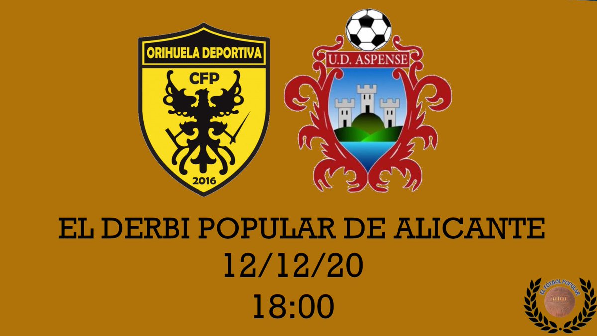 CFP Orihuela - UD Aspense: el derbi popular alicantino elfutbolpopular.com/2020/12/cfp-or…
¡Hoy hay fiesta en el fútbol popular español! Estos dos equipos que son enfrentados por 45 km, se enfrentan en Primera Regional.

#FútbolPopular #UDAspense #OrihuelaDeportiva
