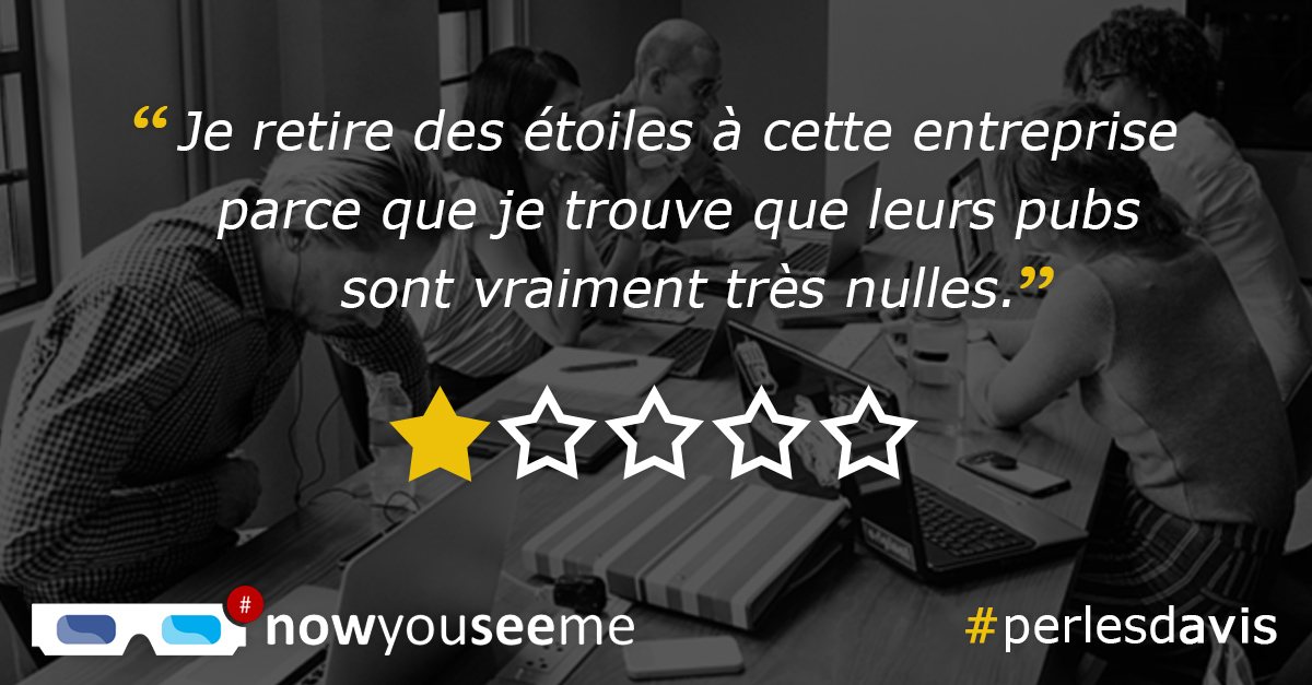 NowYouSeeMeTwit's tweet photo. Un problème avec les avis sur votre entreprise ? 🆘
Avis injustes, abusifs ou frauduleux, ne vous laissez pas faire !
Défendez-vous : contactez nowyouseeme, votre agence de conseil en e.réputation. ✅

★☆☆☆☆ → ★★★★★

#eréputation #avisclients #avissalariés #avisenligne https://t.co/zTJhbWMuFK
