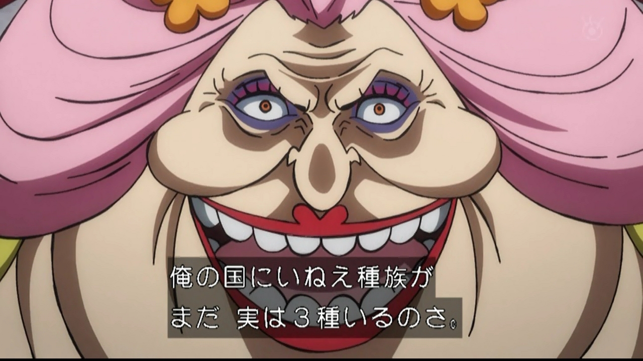嘲笑のひよこ すすき ビッグ マム 俺の国にいねえ種族が 実はまだ3種いるのさ 1種目は巨人族 2種目はキングの種族 3種目は歴史の彼方に消えた種族 ワンピース Onepiece ワノ国編 アニワン T Co Bvocabnyni Twitter