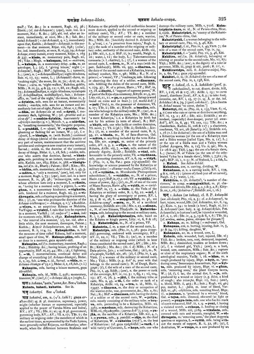 21/89A quick etymological detour here.Old Persian satrap later entered Sanskrit as kṣatrapa (क्षत्रप) and itself goes further back to *kšatrám, Proto-Indo-Iranian for "kingdom" and source of words like kṣétra (क्षेत्र) and kṣatriya (क्षत्रिय).But how? We'll see.