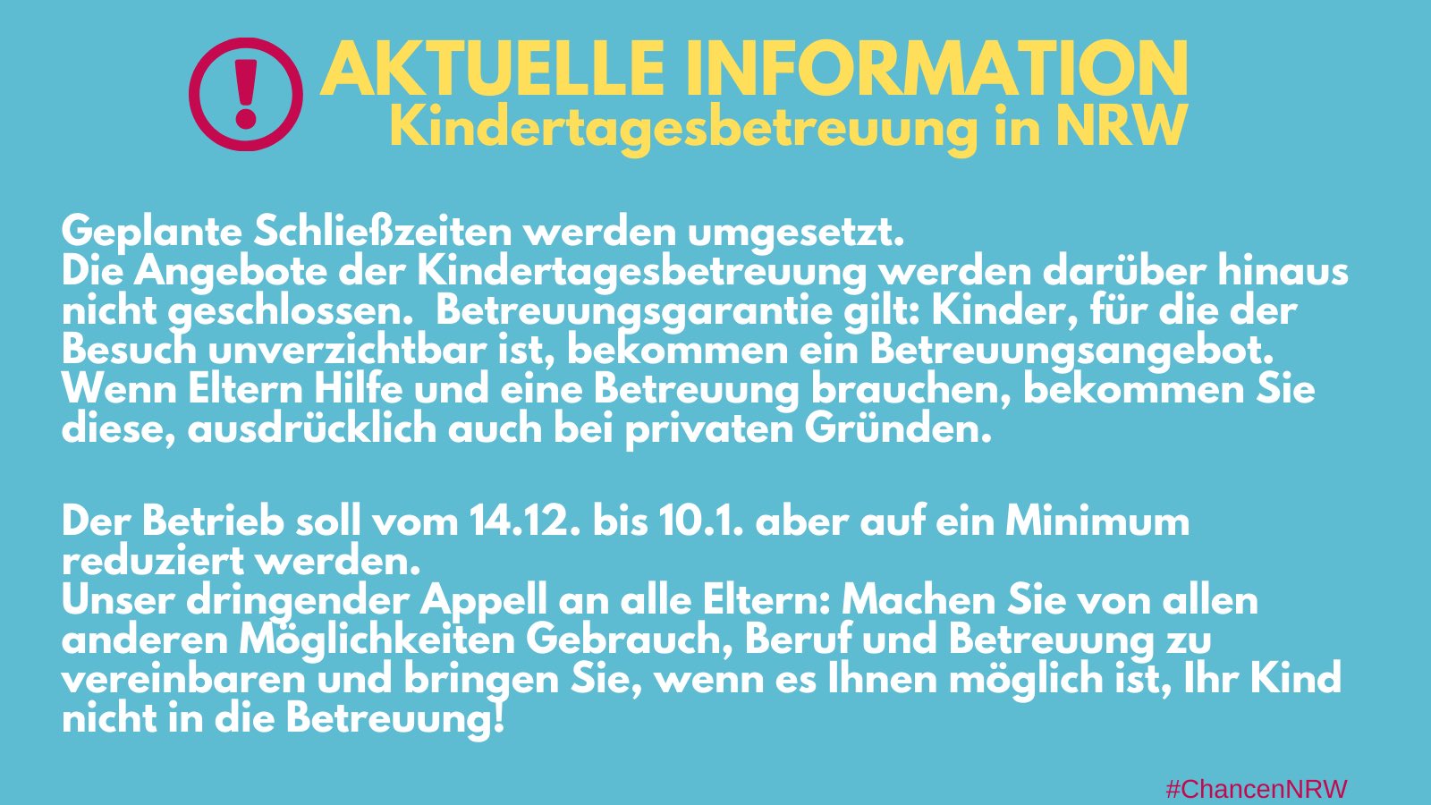 Chancen Nrw On Twitter Wichtige Aktuelle Infos Zur Kindertagesbetreuung In Nrw Vom 14 12 Bis 10 1 Mehr Https T Co Dc21obhife Corona Lockdown Kita Kindertagespflege Https T Co Lchqjb92tp Twitter