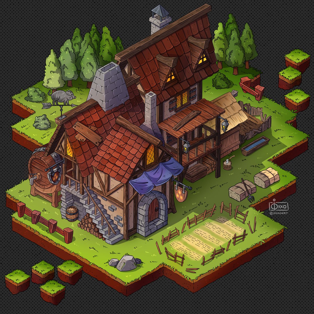 oixxo's tweet image. Main character's guild exterior. I've decided to draw something like a tavern, because my main character is somewhat a kitchen boy. 😊
#conceptartist #isometricmap #isometrichouse #conceptart #dnd #rpg #rpgtavern #tavern