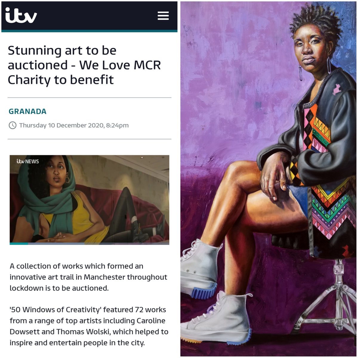 dreph's tweet photo. Recent @GranadaReports piece about the #50windowsofcreativity art trail & Auction this Thurs at 7pm curated by @beeinthecitymcr @wildinart . For those intending to bid go to https://t.co/jpVj1coCJF asap so that you are assured a smooth bidding experience. 👊🏾 https://t.co/Dx1ln088Zz