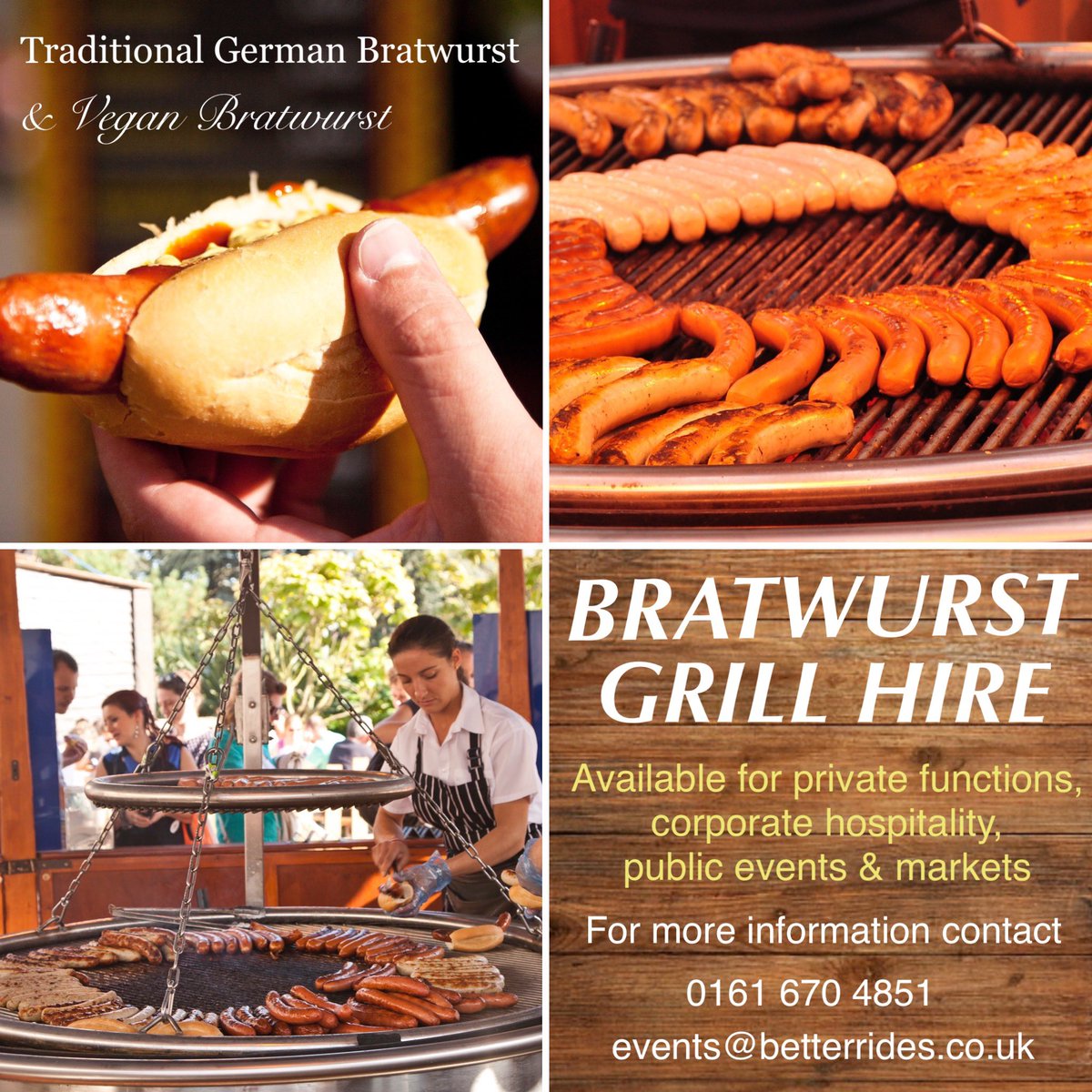 SDL_Rides's tweet photo. Bring the spirit of the Christmas Market to you! Bratwurst Swing Grill available for hire at private and public events. Traditional German Bratwurst and Vegan Bratwurst cooked to perfection over the hot coal grill 🌭 Contact: 0161 670 4852 or events@betterrides.co.uk
#Manchester https://t.co/TzcuJLTPS8