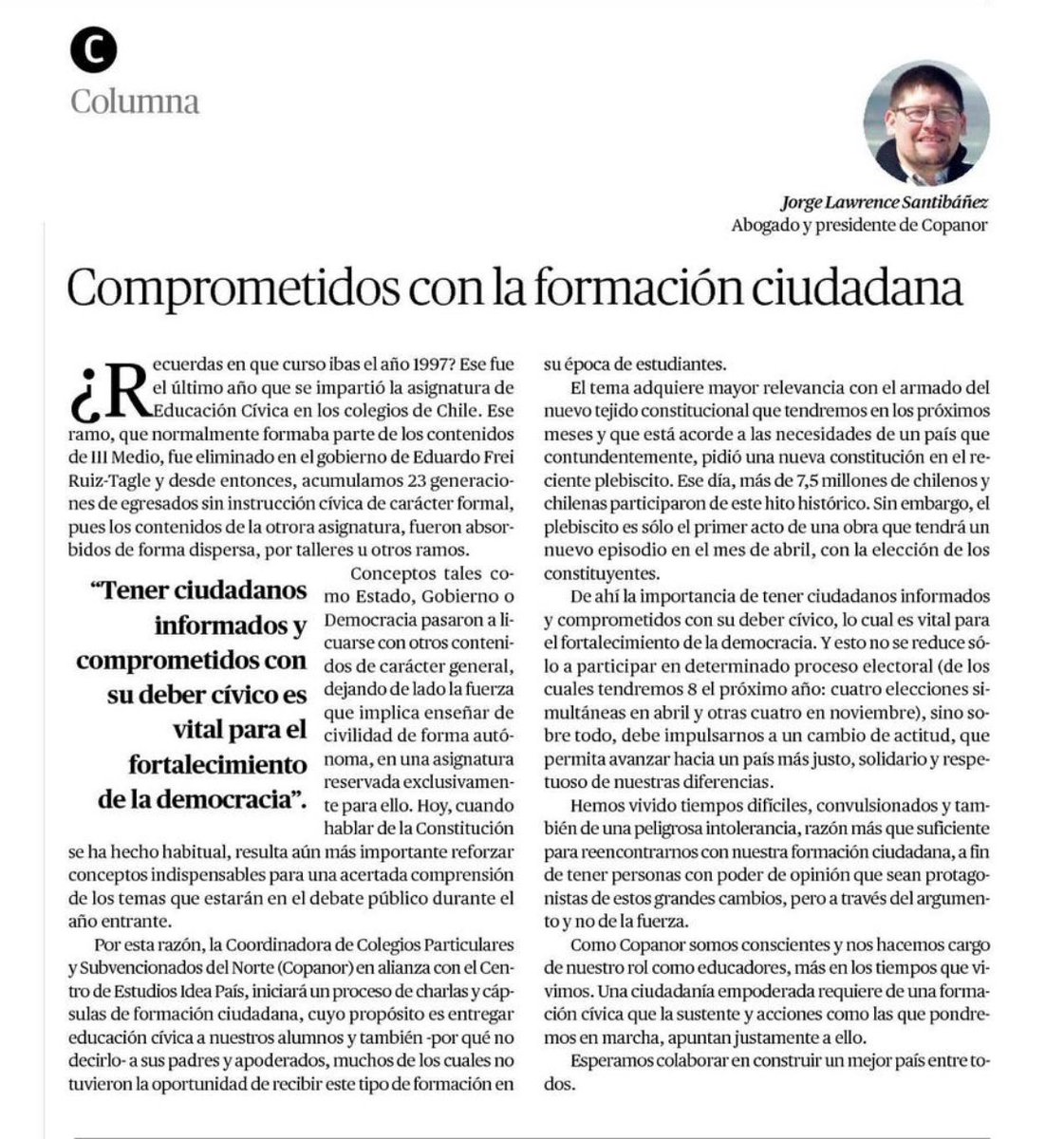 La <a href="/coord_copanor/">Coordinadora COPANOR</a> unida al centro de estudios <a href="/ideapais/">IdeaPaís</a>, trabajaremos en aportar a la formación ciudadana de las familias de la región de #Antofagasta