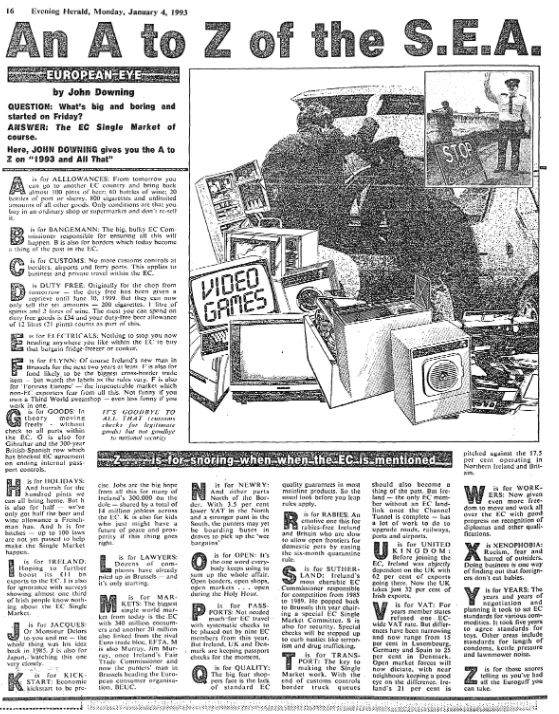 MerriganMl's tweet photo. Checkout this from the 'Evening Herald' of 1993 regarding the Single European Act which removed barriers throughout the European Union.
We all, as European citizens, now take these freedoms for granted, but the #UK is now about to lose them to #ProjectBrexit
#BrexitReality https://t.co/qgnxDY4Jg6