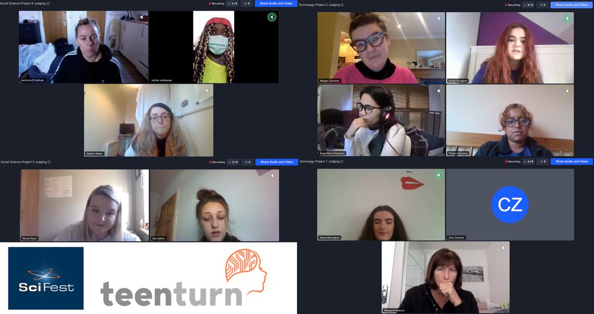 TeenTurn's tweet photo. Mad world this is -- four simultaneous science project judging sessions in a virtual space! This year's #ProjectSquad @SciFest4STEM is well underway! https://t.co/tjrCIJgzqj