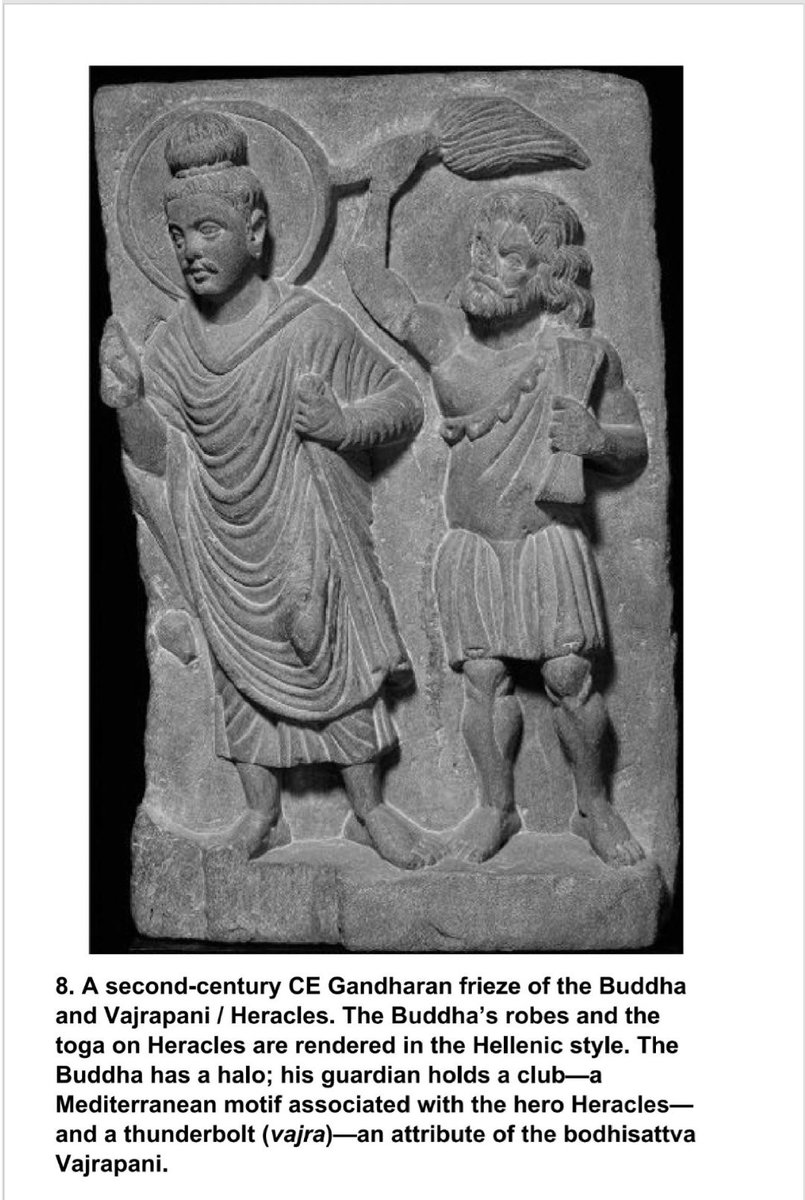 86/89Earlier we spoke of the first depiction of Buddha in human form. This is when it happened — under the Kushans. In other words, the first time this Indian deity was represented in art it was in Afghanistan (Gandhāra) by an ethnic Chinese people using Greek leitmotif.