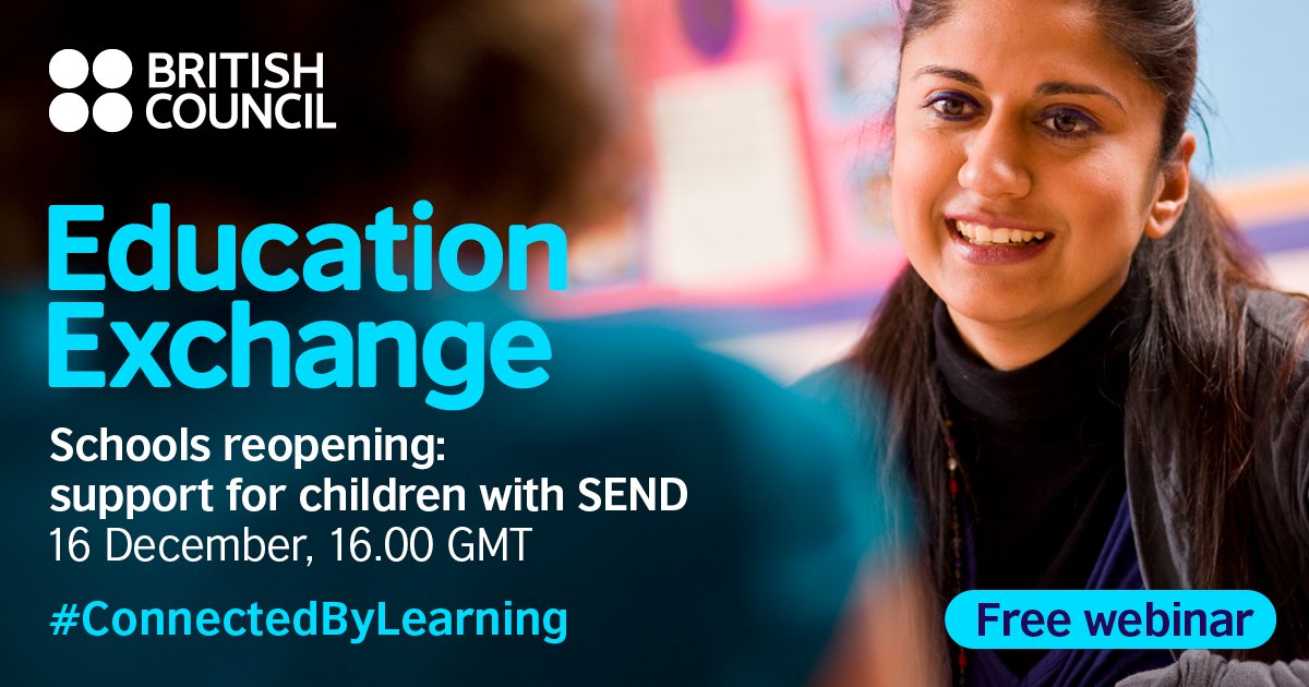 ma_British's tweet image. Teachers: how is your school supporting pupils with #SEND as they adapt to a changed learning environment? Join the next @Schools_British Education Exchange webinar on 16 December to hear from a global panel of educators: bit.ly/36zeiRK 

#SpecialEducation #EduExch2020