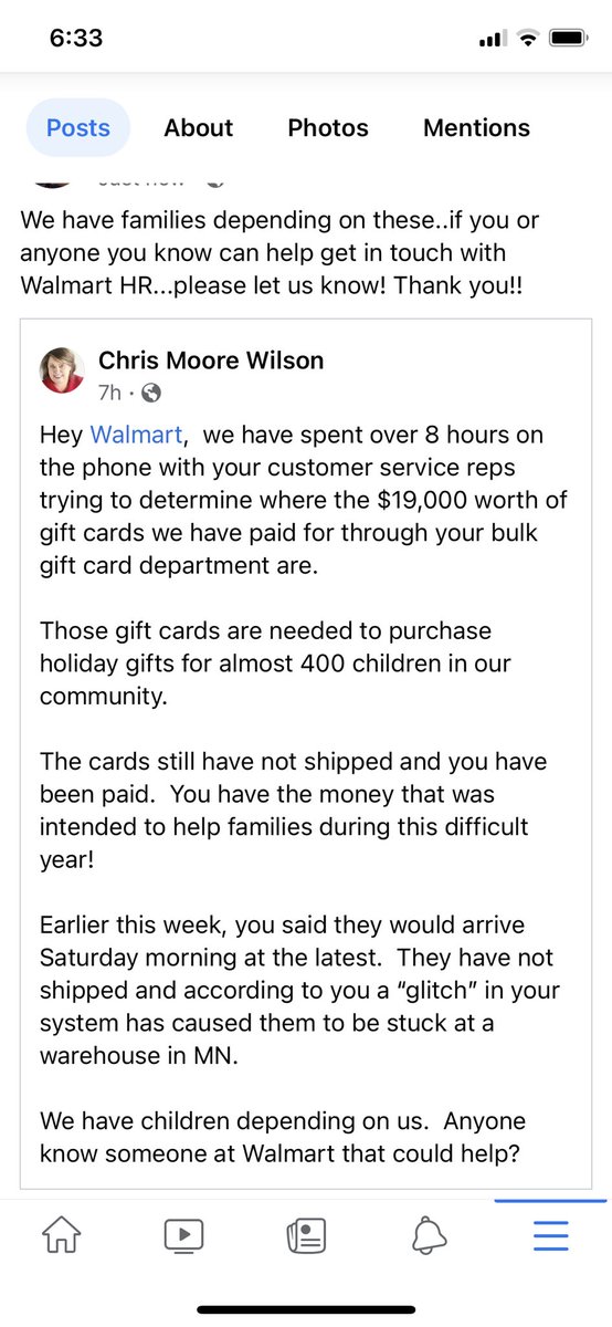 MJordanSMS's tweet photo. Hey @Walmart, we have families that rely on us to help them during the holidays. We are counting on you to pull through. Do you or anyone you know, know of anyone that can help? @WalmartInc @WalmartAction https://t.co/OwbHGmYcFc