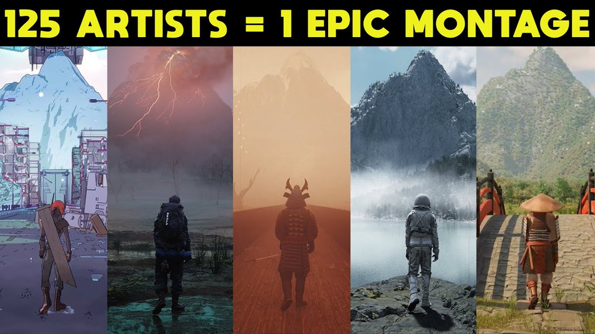 pierrekerner's tweet photo. Un personnage à la démarche éreintée, s'avance en claudiquant vers une lointaine montagne. 125 artistes en images de synthèse interprètent cette scène pour un voyage fantastique et multidimensionnel. https://t.co/uLlTfp7yDr https://t.co/sAS25W8KKh
