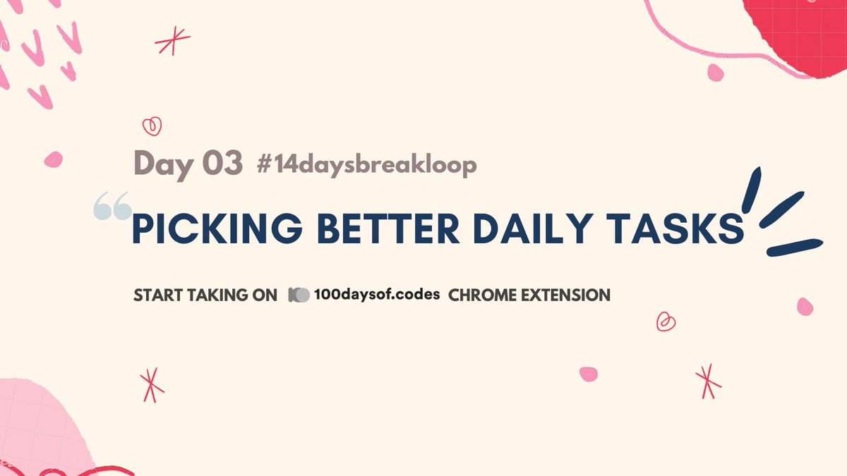 100daysofcodes's tweet image. Day 03 / #14daysbreakloop

How can you make sure the challenge you choose to do today will get you closer to the goal better than yesterday?

Share the ways that you feel helped you to organize and choose the better task to work for the day.

#100daysofcode