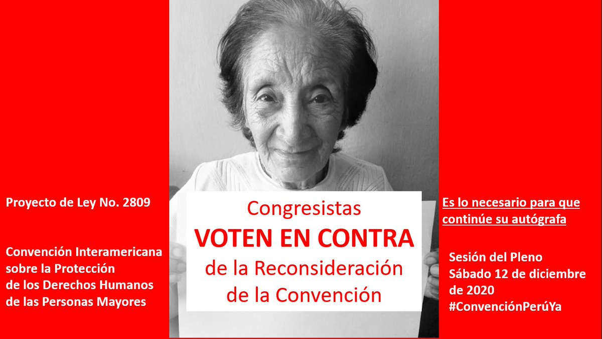 ConexionAM's tweet photo. Congresistas hoy en el Pleno, VOTEN EN CONTRA de la Reconsideración de la Convención. Así se rechaza esta re-reconsideración para que continúe con la autógrafa.  Convención Interamericana sobre la Protección de los Derechos Humanos de las Personas Mayores para el Perú. https://t.co/hN1kQwR5xq