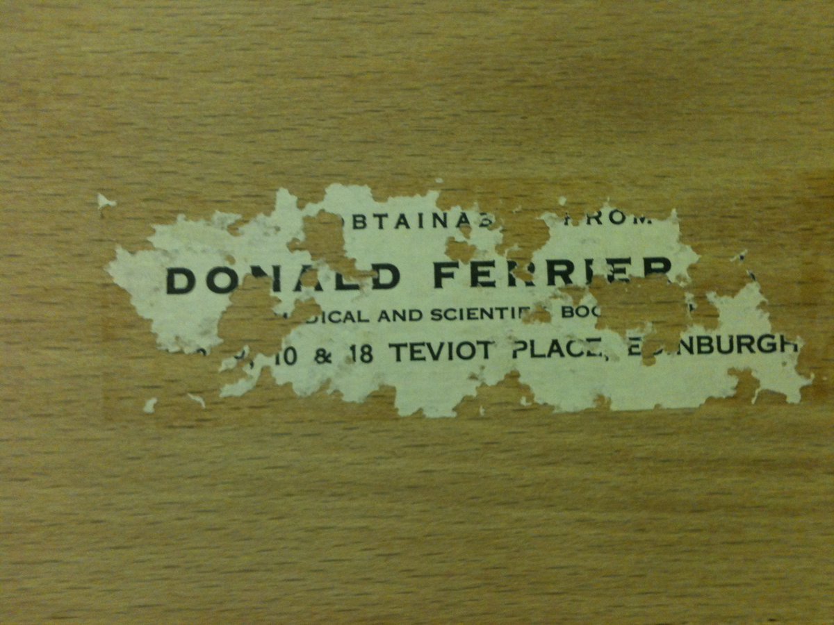 This is a rather damaged label from Donald Ferrier, a purveyor of medical supplies based on Teviot Place in Edinburgh - just across from the Medical School (and  @TeviotPlace!)