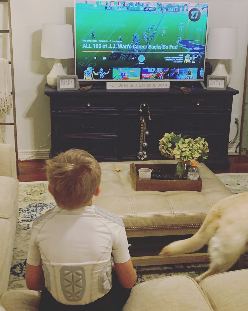 MrsWRich's tweet photo. Pee Wee Tigers are playing in the SuperBowl this morning and Lando is watching @JJWatt for a little motivation 🤣🥰 Love my sweet boy!! @BrandonARich Let’s go Tigers! 🎉 https://t.co/9gHgkJuuXr