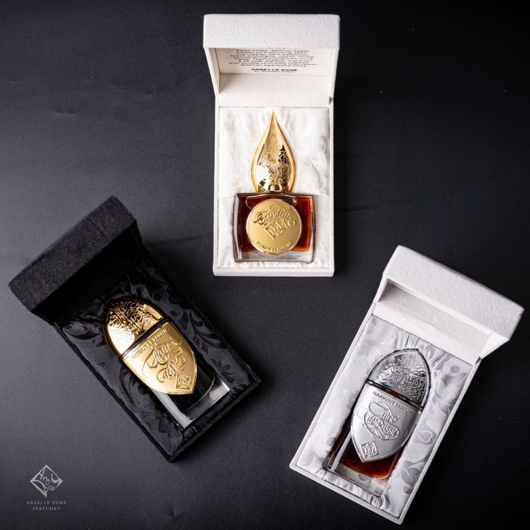 areejledore's tweet photo. See yourself holding these perfume, which one would you wear often? 🔥 The remaining 6th collection of Areej le Doré presented in a luxurious presentation with stunning embossed calligraphy and velvet-silk box.

______
#areejledore #ALD6 #artisanalperfumes #fragrances https://t.co/SN24ThFjGy