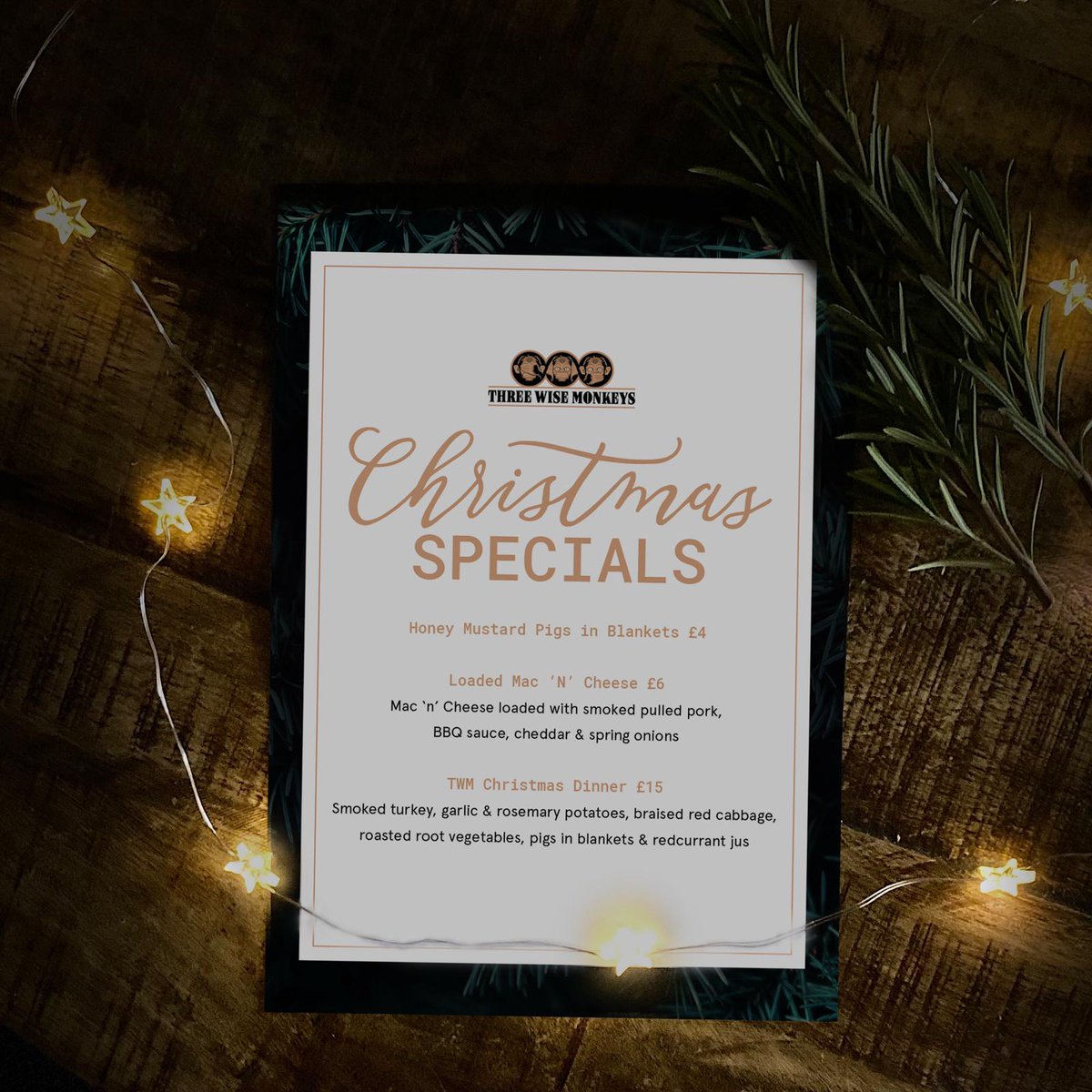 It just isn't Christmas until we bring out our Christmas Specials and that day is today!
Available all day and every day this month at Three Wise Monkeys Ipswich.
Book your table: threewisemonkeysipswich.com/reservation/ 
#christmas #ipswich