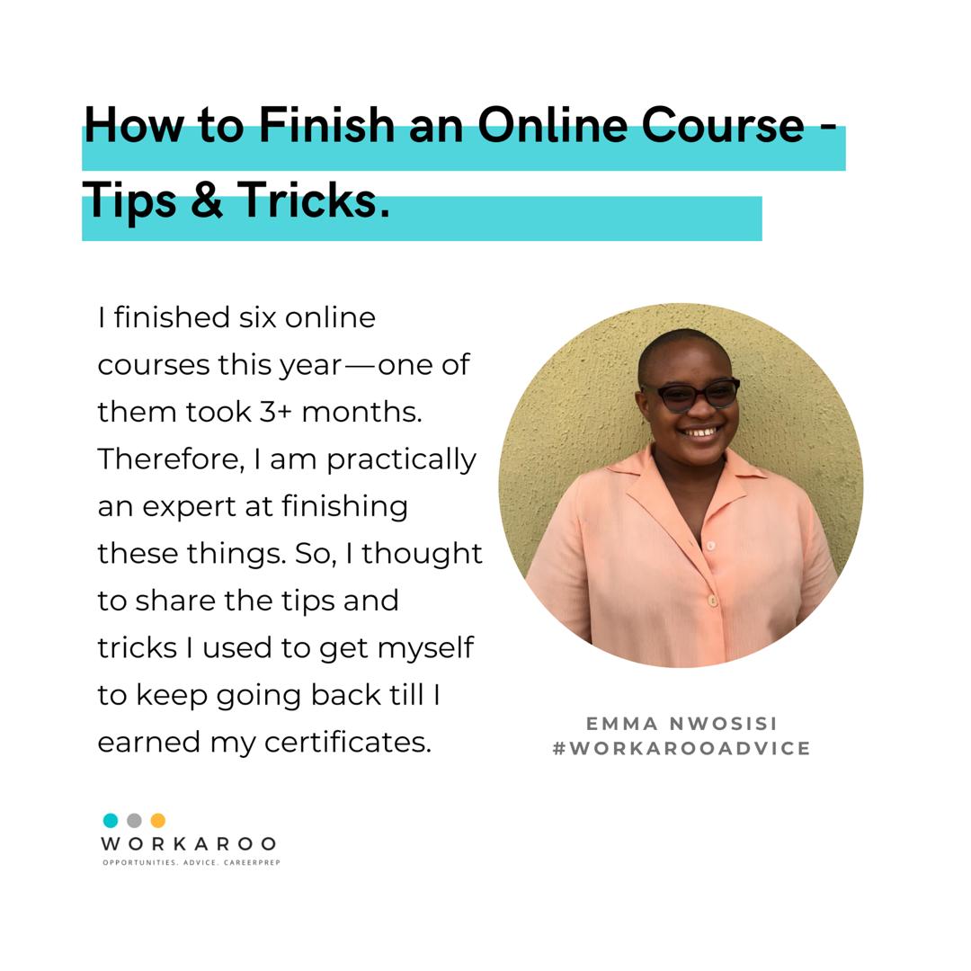 scouthappy_com's tweet photo. 🚨🚨Brand new #WorkarooAdvice by @EmmaNwosisi🚨🚨
Have you tried and failed so many times to complete an online course you started?
Here are actionable tips and tricks to help you stick to the courses you start till the end.
Read and share🚀
https://t.co/ljDrlz0jFv https://t.co/xnymq28eoD