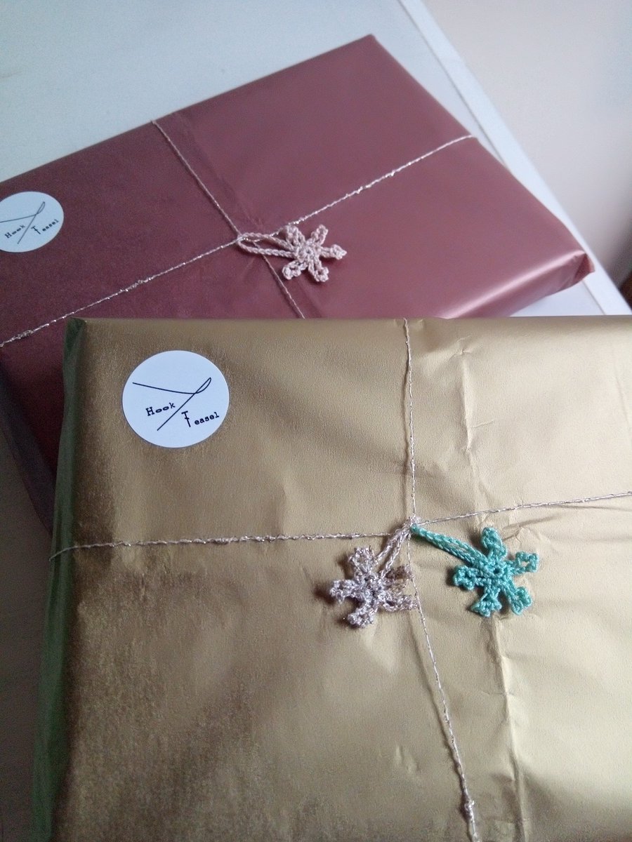 HookandTeasel's tweet photo. Very special Christmas wrapping going out today. You can choose to add special wrapping at checkout. Going for tiny crochet snowflake tags this year...#Christmas #giftideas #crochet #shoplocal #craft #Maker #wrapping #handmadeChristmas #handmade https://t.co/ZCIcRrdNqH