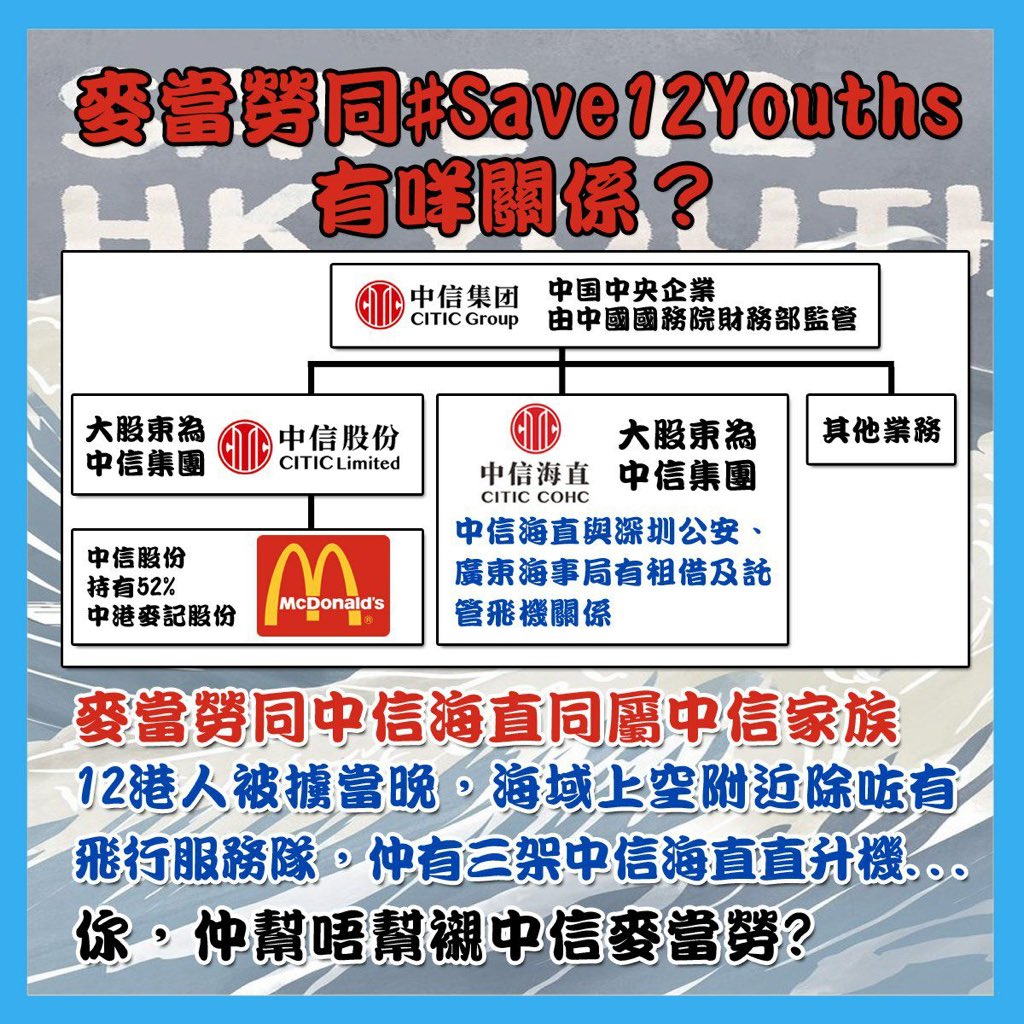 soshk_hker's tweet photo. 《麥當勞同 #Save12HKYouths 有咩關係？》12 Dec
🇨🇳 麥當勞(香港) 🇨🇳
https://t.co/2XeCMWwc0G

😡1.派嬲 💬2.留言 🙅🏻♀3.永久抵制 👍🏻4.互Like留言

首先大家要知道，香港麥當勞大股東叫中信股份(52%)，而佢嘅大股東中信集團係中國央企，由中國國務院監管，簡而言之係麥當勞紅店。 https://t.co/DlRt1vEhAA