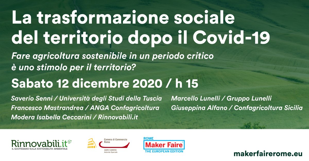 rinnovabiliit's tweet photo. LA TRASFORMAZIONE SOCIALE DEL TERRITORIO DOPO IL #COVID 
Agricoltura sostenibile in pandemia è uno stimolo per il territorio? Ore 15 #MF2020 con #SaverioSenni #MarcelloLunelli #GiuseppinaAlfano 
@fra_mastrandrea @TenuteLunelli @unitusviterbo @Confagri_ANGA https://t.co/xzCODKuUqp https://t.co/6vEI4UGomU