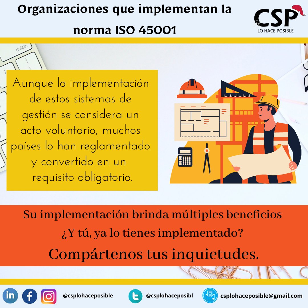 csplohaceposibl's tweet photo. La norma ISO 45001 aplica a todo tipo de organización, independientemente del tipo, tamaño, productos y servicios suministrado. Si quieres conocer un poco más sobre esta norma, déjanos tus comentarios 🗣️📱💻
#CSPLoHacePosible #CSP2020 #ISO45001 #laboratorioclinico #salud #naviera https://t.co/kqL6rmyMND
