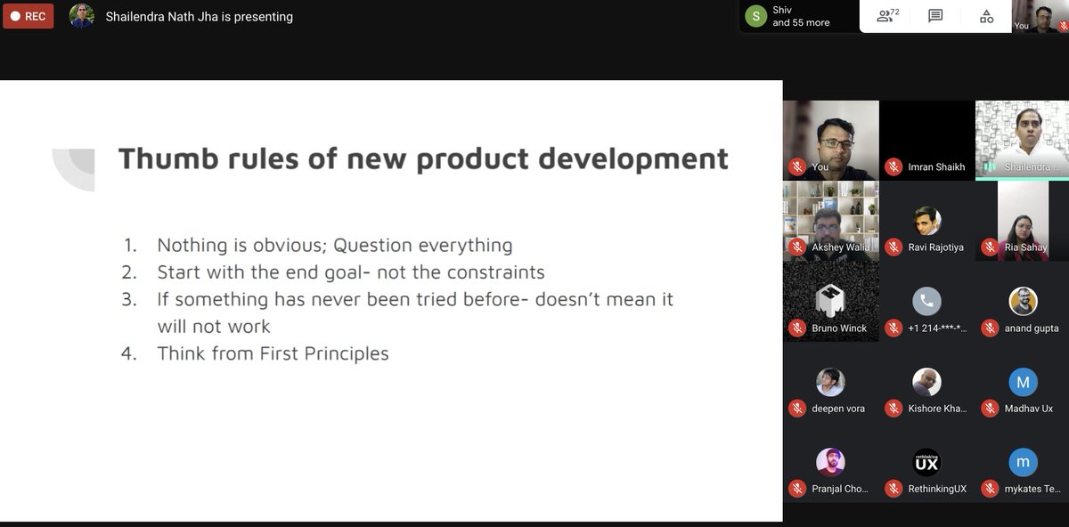Imayurchaudhary's tweet photo. @rethinkingUX #event and #coffeecovo is live. A splendid talk by @snjha on "The first principle thinking in product design and development." and a case study on actual product. #rethinkingUX #design #ux #product #designer #community https://t.co/3z4tU3Bw8X