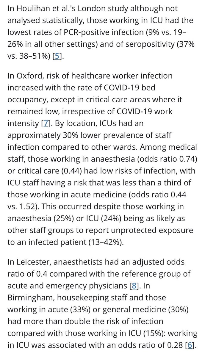 However in anaesthesia & critical care these increases in infection & harm are absent.Infection < domestics< medicsAdmissions< front door medics< household contacts of front door hospital staffDeaths appear to be lower than expected too6/9