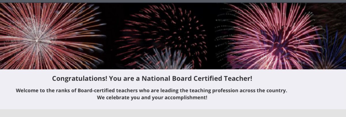 3rdMrsMiller's tweet photo. I did it! My hard work has paid off! So proud to have achieved National Board Certification! 🎆🎆 https://t.co/1hLQXiAPPR