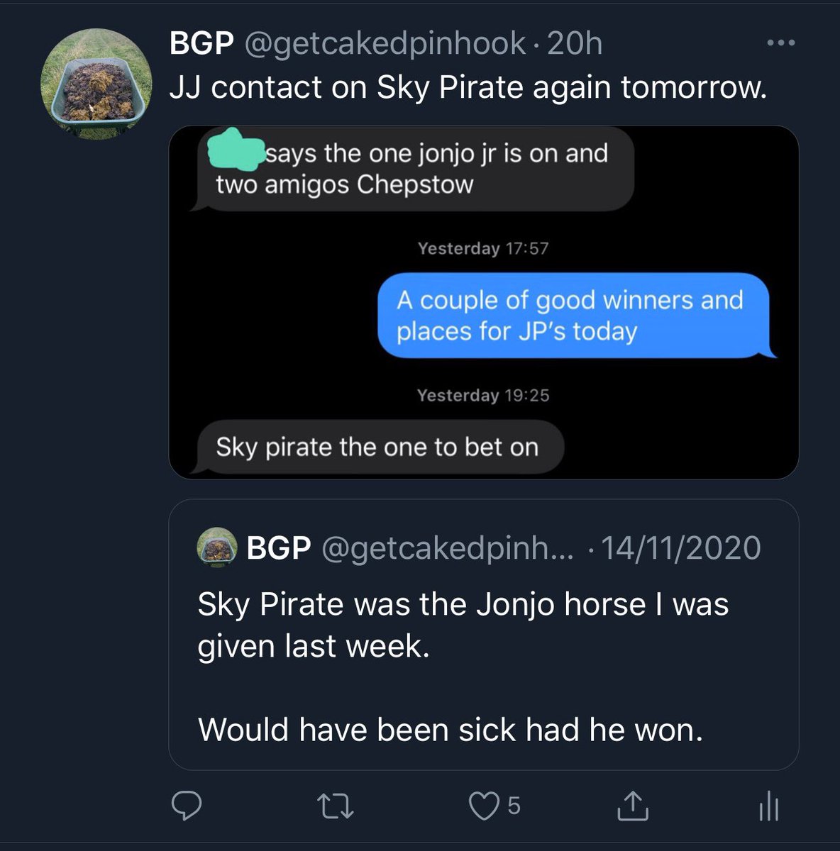equinties's tweet photo. In a way he’s right. Wasn’t my tip. 

What a cunt. https://t.co/gt4mZDv1M9