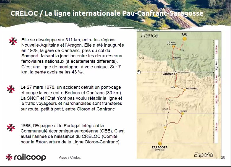 RaffaeleViaggi's tweet photo. Atelier @Railcoop_SCIC "Quelles solutions de relance du réseau 🚃capillaire?" avec le témoignage de l'association #CRELOC pour la réouverture de la ligne transfrontalière 🇫🇷 Pau-Canfranc-Saragosse 🇪🇸 https://t.co/VkJisaOlvp
