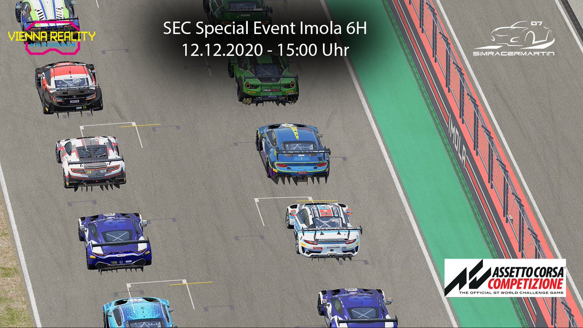 Ich streame endlich wieder eines unserer Rennen! :)
Ab 15 Uhr gibts live 6 Stunden Imola aus unserem Bentley in <a href="/AC_assettocorsa/">Assetto Corsa</a> #Competizione

Ich freue mich wenn ihr vorbeischaut: twitch.tv/SimracerMartin