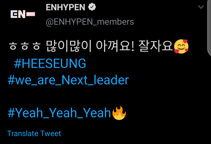 rockchicjay's tweet photo. let's all talk abt HEESEUNG and his iconic self-made hashtags on their legendary stages as ENHYPEN
#We_finally_debuted
#λμΌ_λλ¬λΉγ
(the show is over)
#MAMA_we_nailed_it
#we_are_Next_Leader
#Yeah_Yeah_Yeahπ₯ https://t.co/a0ZZV7YyuG