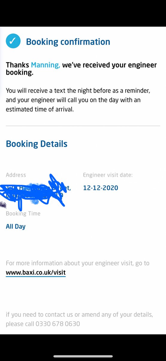 anna_chapman's tweet photo. Shocking service @baxiboilers . Had this confirmation message yesterday. No phone call today &amp; so chased it up. No record of our booking and told to call up on monday to rebook. No heating, no hot water 😢 https://t.co/siYrr6UEIu