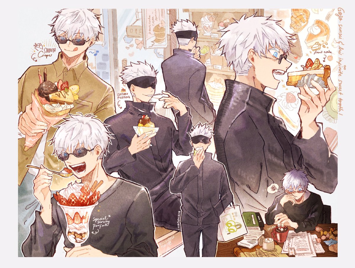 bestrollever's tweet photo. Gojo sensei and his infinite sweet tooth 🍰🍮🍬 https://t.co/ODTkUJiltu