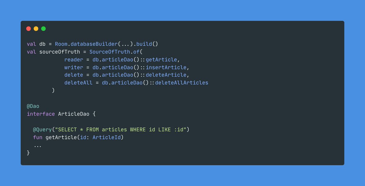 Store also uses the key to read from and write to the Source of Truth. The SoT is the persistence that backs Store. It is used to store data locally and then read it. A SoT is optional for Store, but you need it to persist data on the disk.