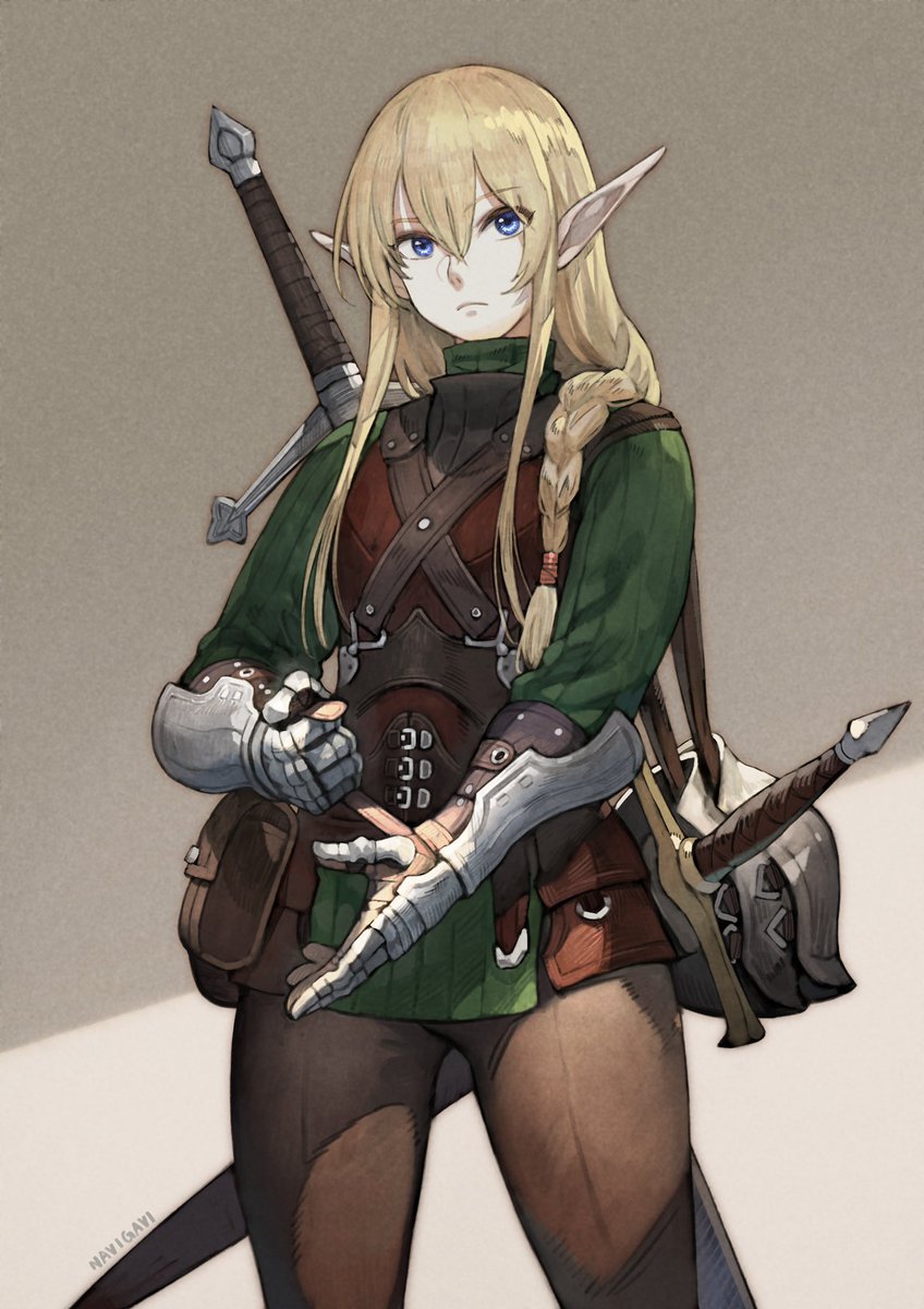 pointy ears 1girl weapon solo blonde hair long hair sword  illustration images